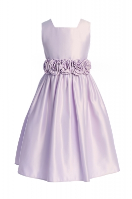 Lavender Satin Square Neck with Satin Flower Waist Trim